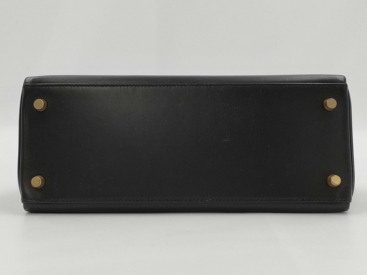 HERMES Kelly 28 Box Calf Black Handbag with A Stamp and Inner Stitching