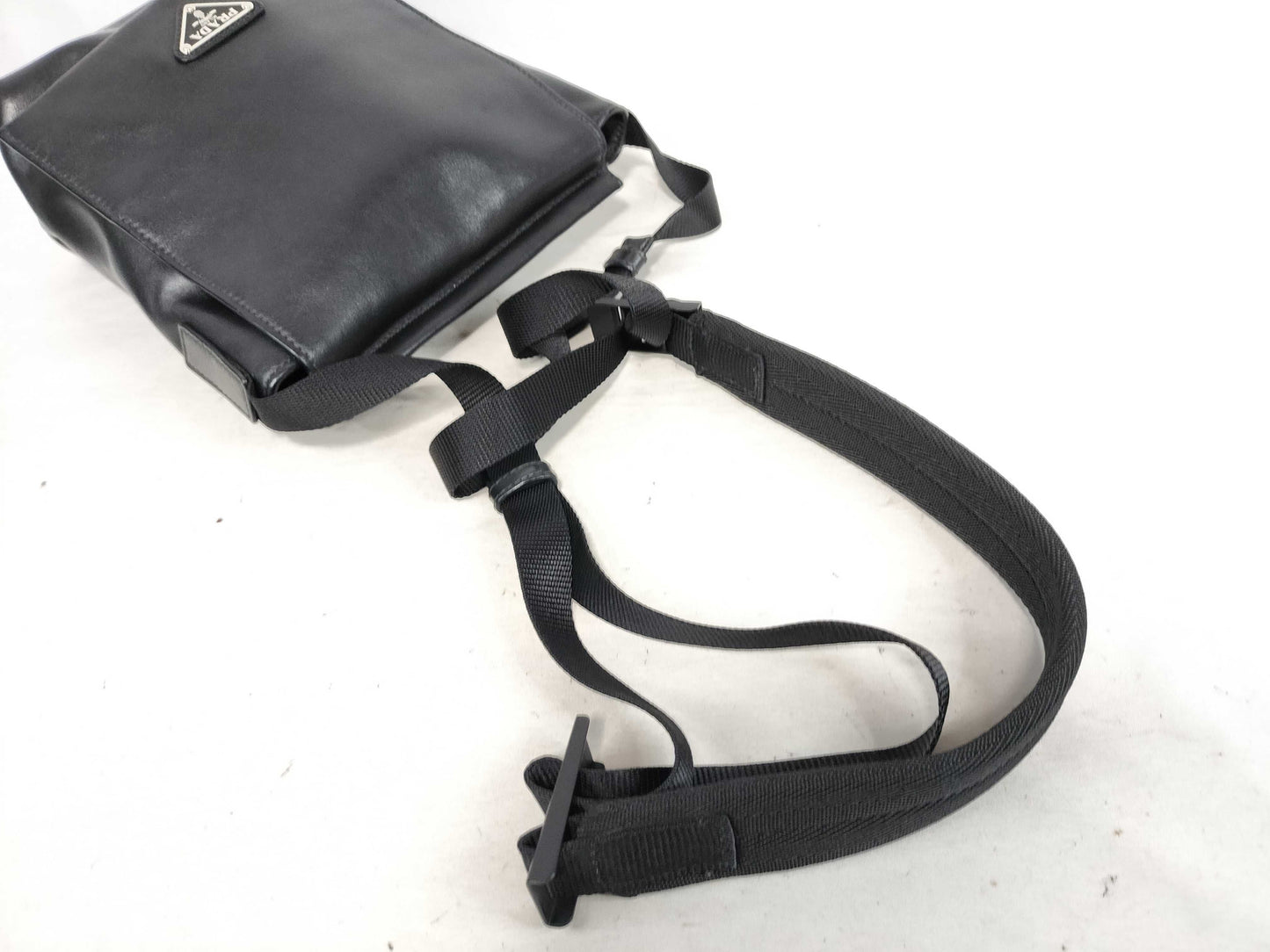 PRADA Prada Triangle Logo Leather Messenger Shoulder Bag