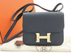 HERMES Constance Mini Epsom Leather Shoulder Bag, 2023, Navy Blue