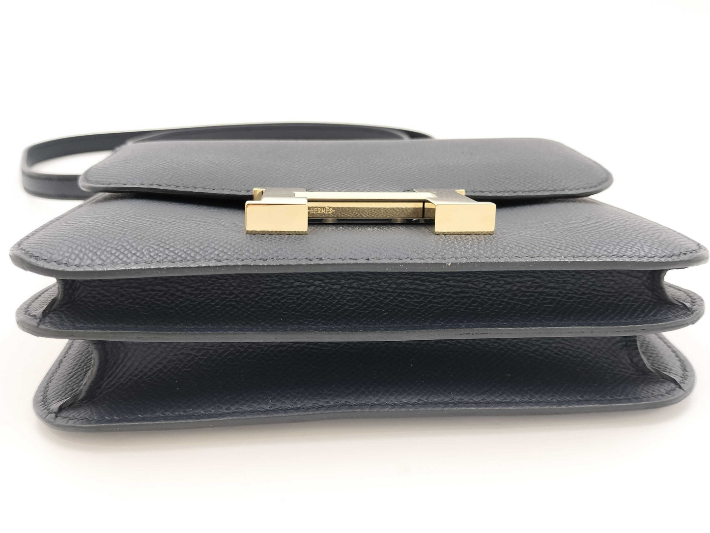HERMES Constance Mini Epsom Leather Shoulder Bag, 2023, Navy Blue