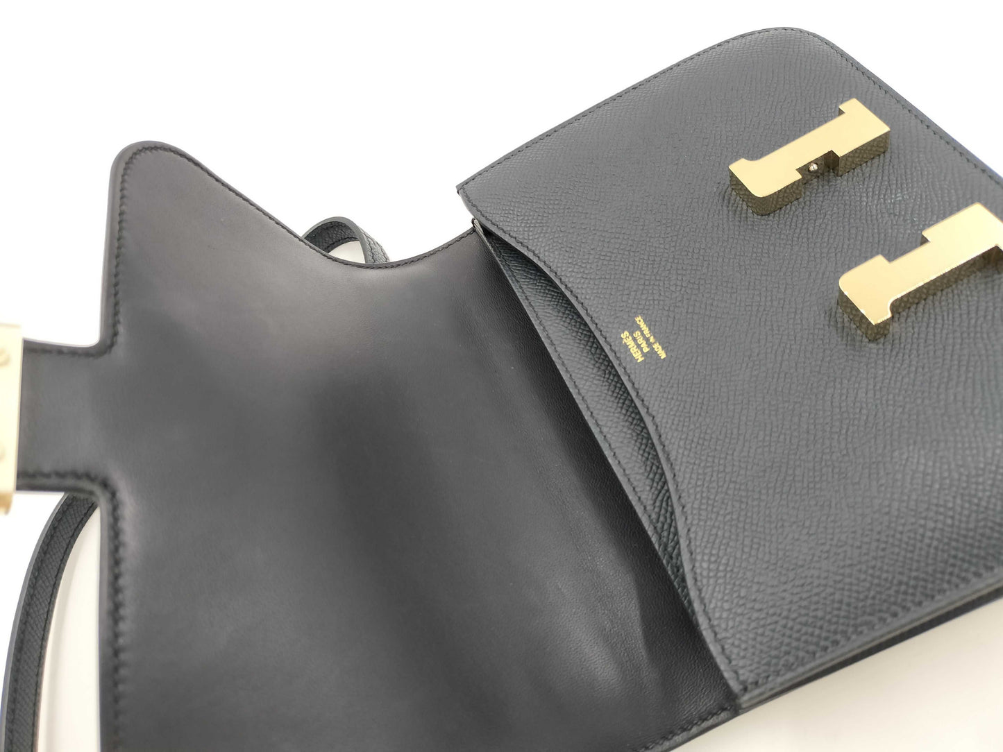 HERMES Constance Mini Epsom Leather Shoulder Bag, 2023, Navy Blue