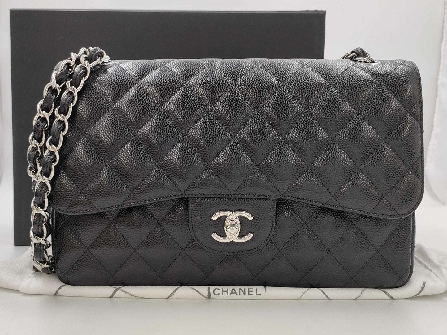 CHANEL Deca Matelasse 30 Chain Shoulder Bag in Black Caviar Leather