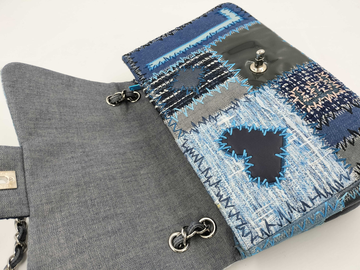 CHANEL Patchwork Matelasse Chain Shoulder Bag, Denim and Quilted, Blue, 20891711 Shoulder Bag