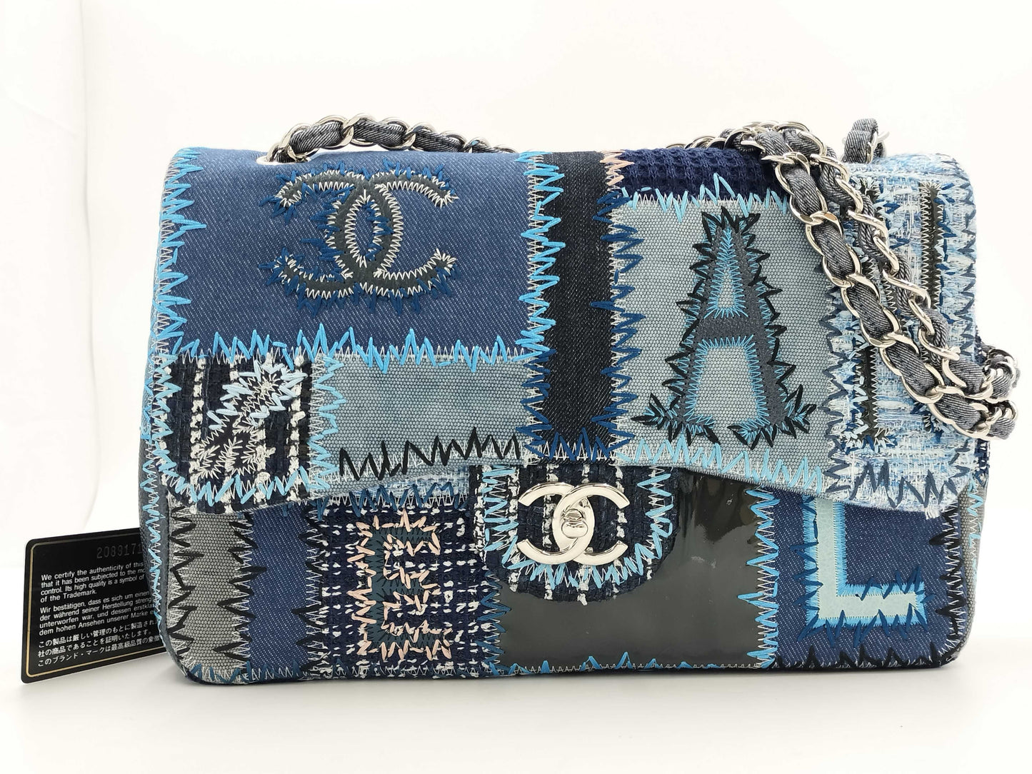CHANEL Patchwork Matelasse Chain Shoulder Bag, Denim and Quilted, Blue, 20891711 Shoulder Bag