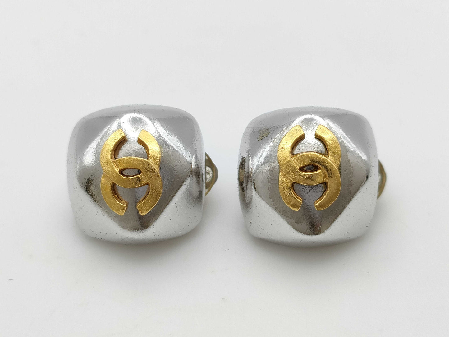 CHANEL 98A Coco Mark Silver x Gold Earrings