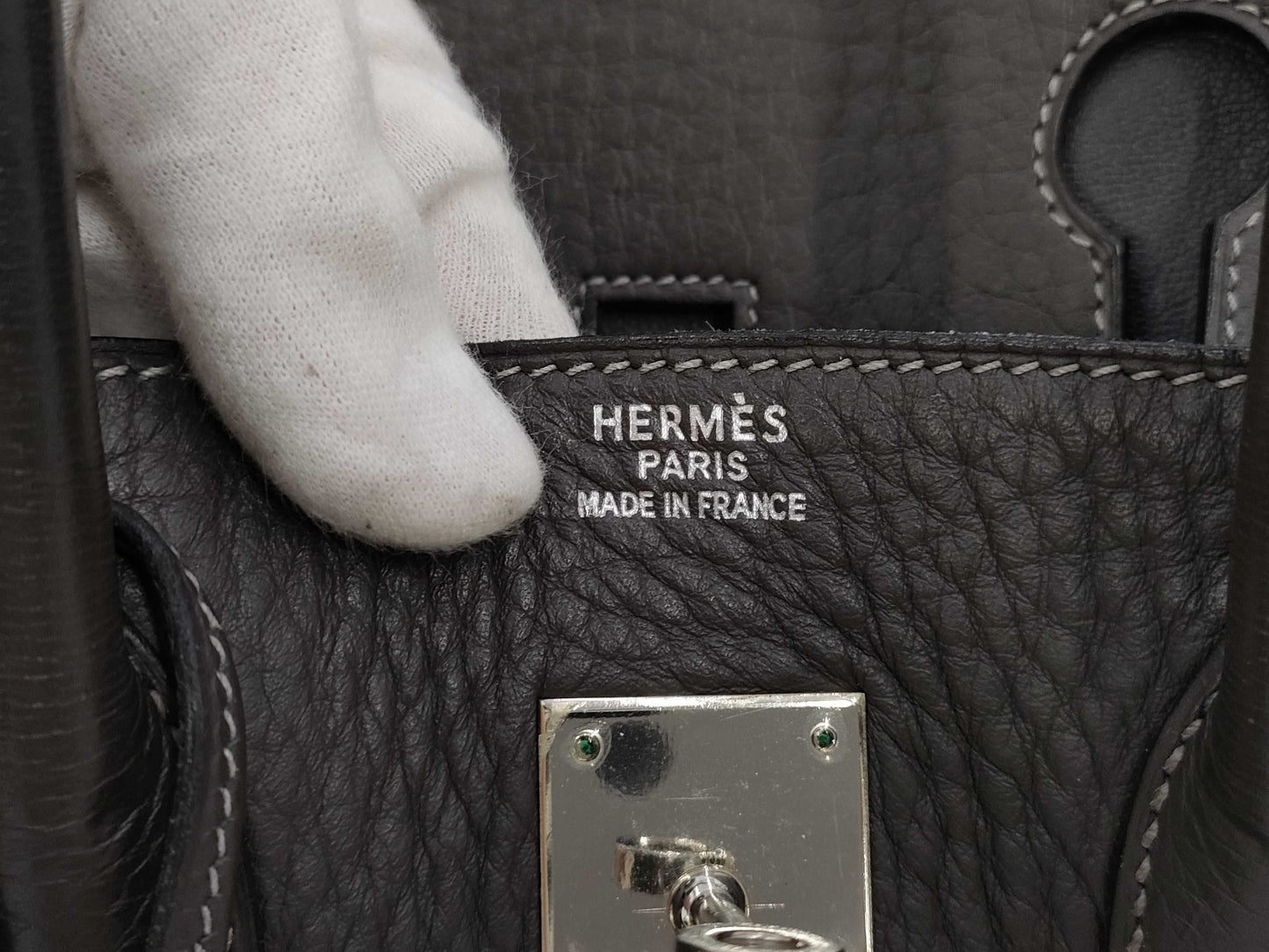 HERMES Birkin 35 □E Black/Gray Handbag