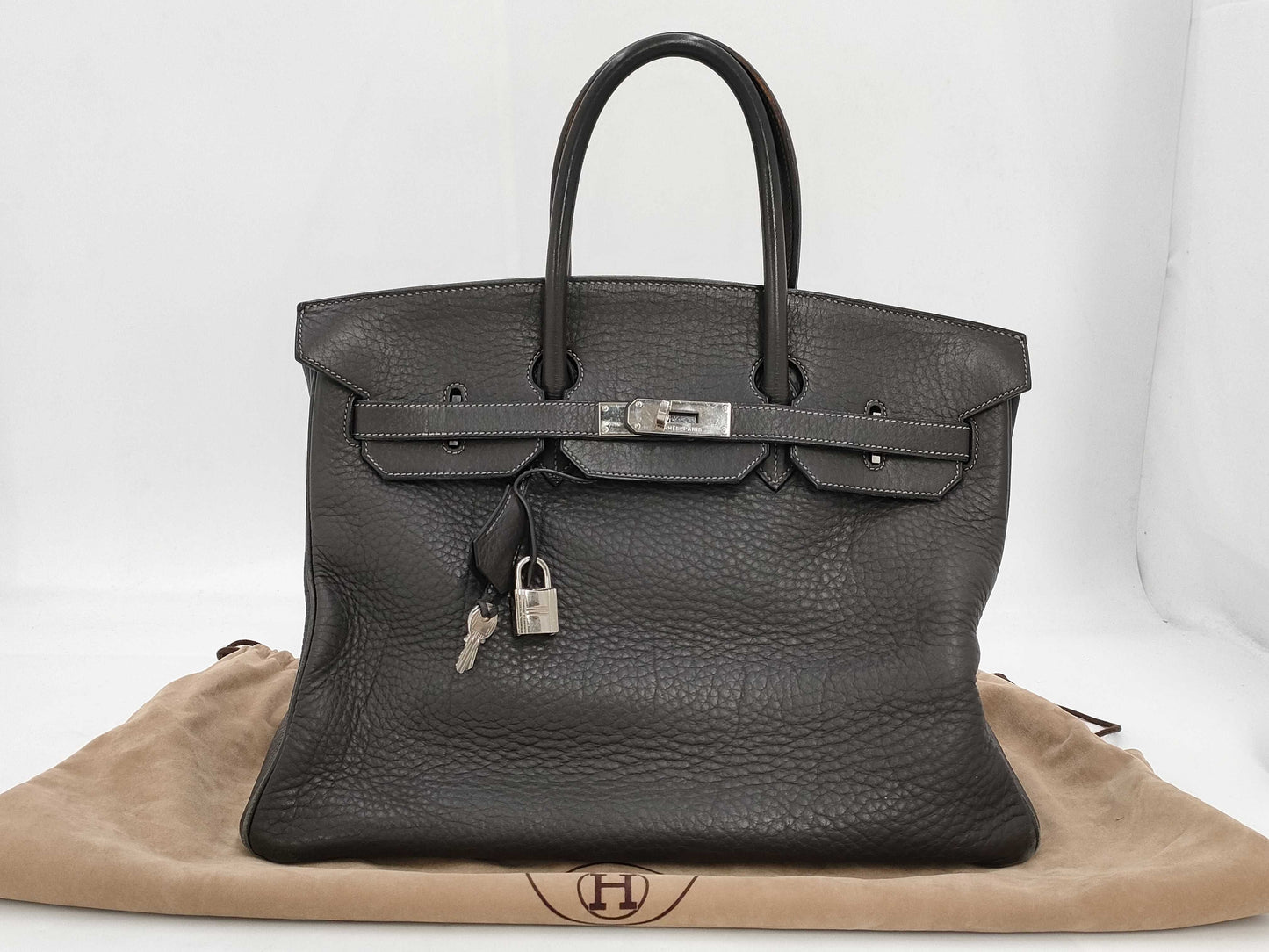 HERMES Birkin 35 □E Black/Gray Handbag