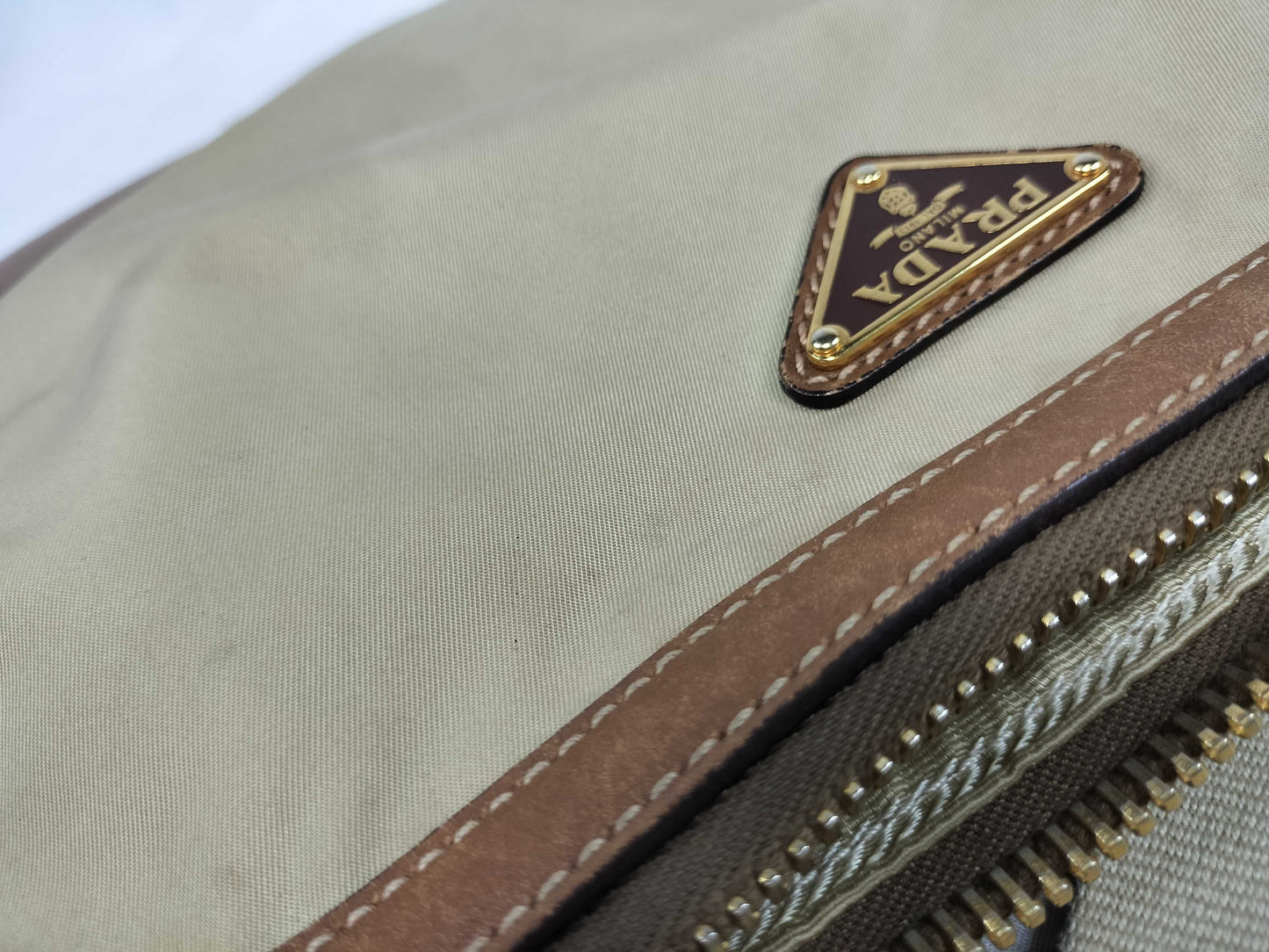 PRADA nylon and leather shoulder bag with white tag