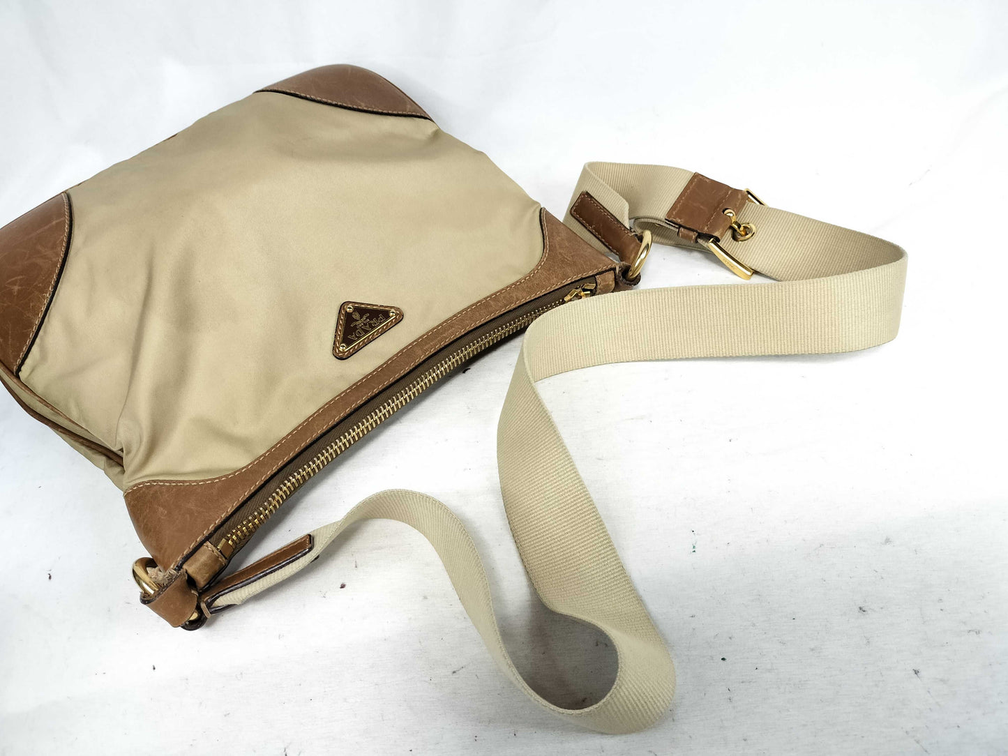 PRADA nylon and leather shoulder bag with white tag