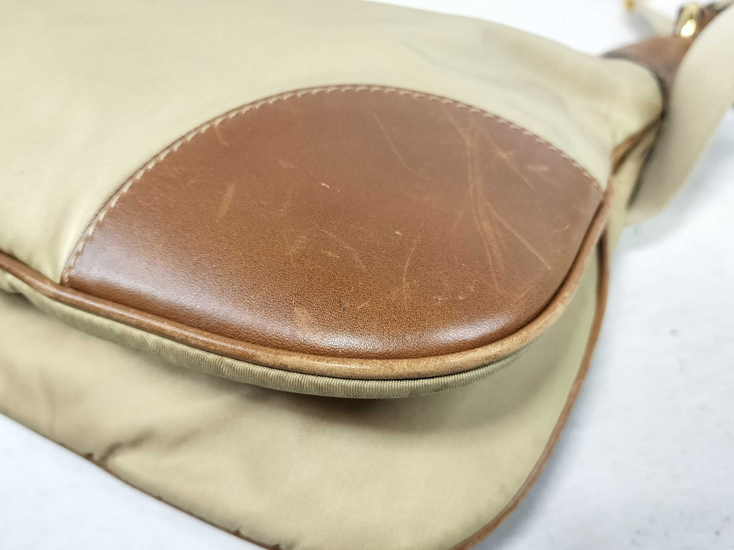 PRADA nylon and leather shoulder bag with white tag