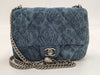CHANEL Camellia Denim Chain Shoulder Bag with Serial Number Plate