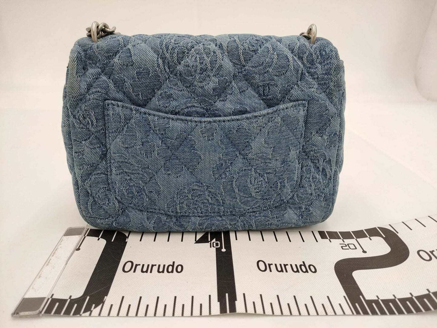 CHANEL Camellia Denim Chain Shoulder Bag with Serial Number Plate