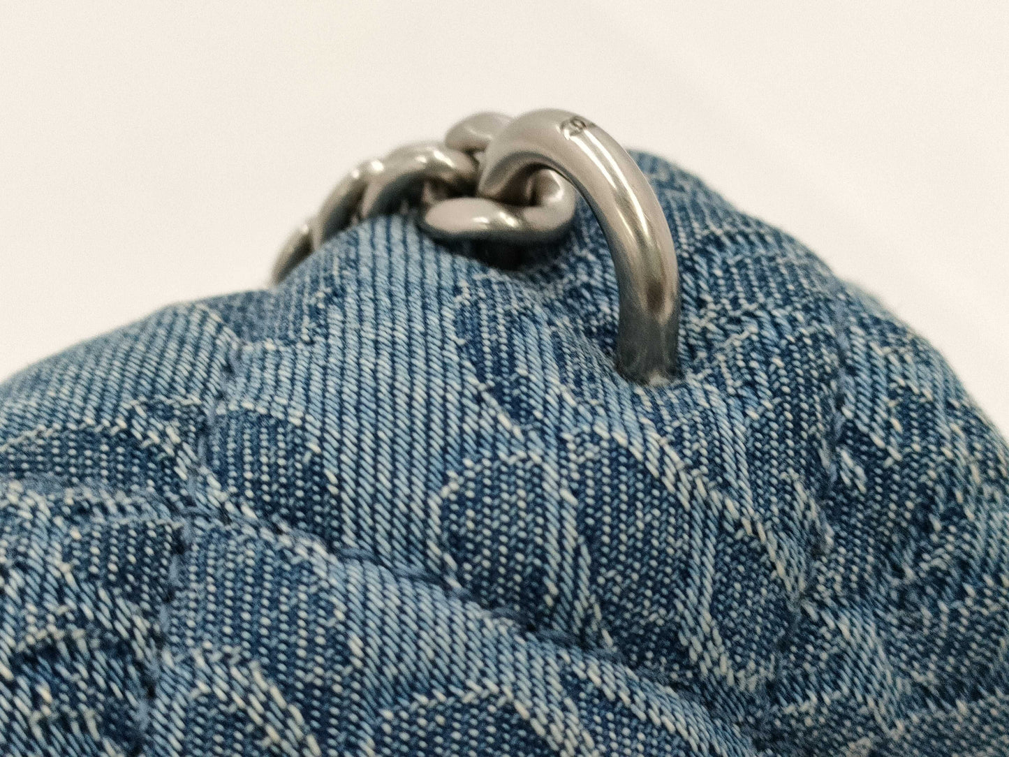 CHANEL Camellia Denim Chain Shoulder Bag with Serial Number Plate