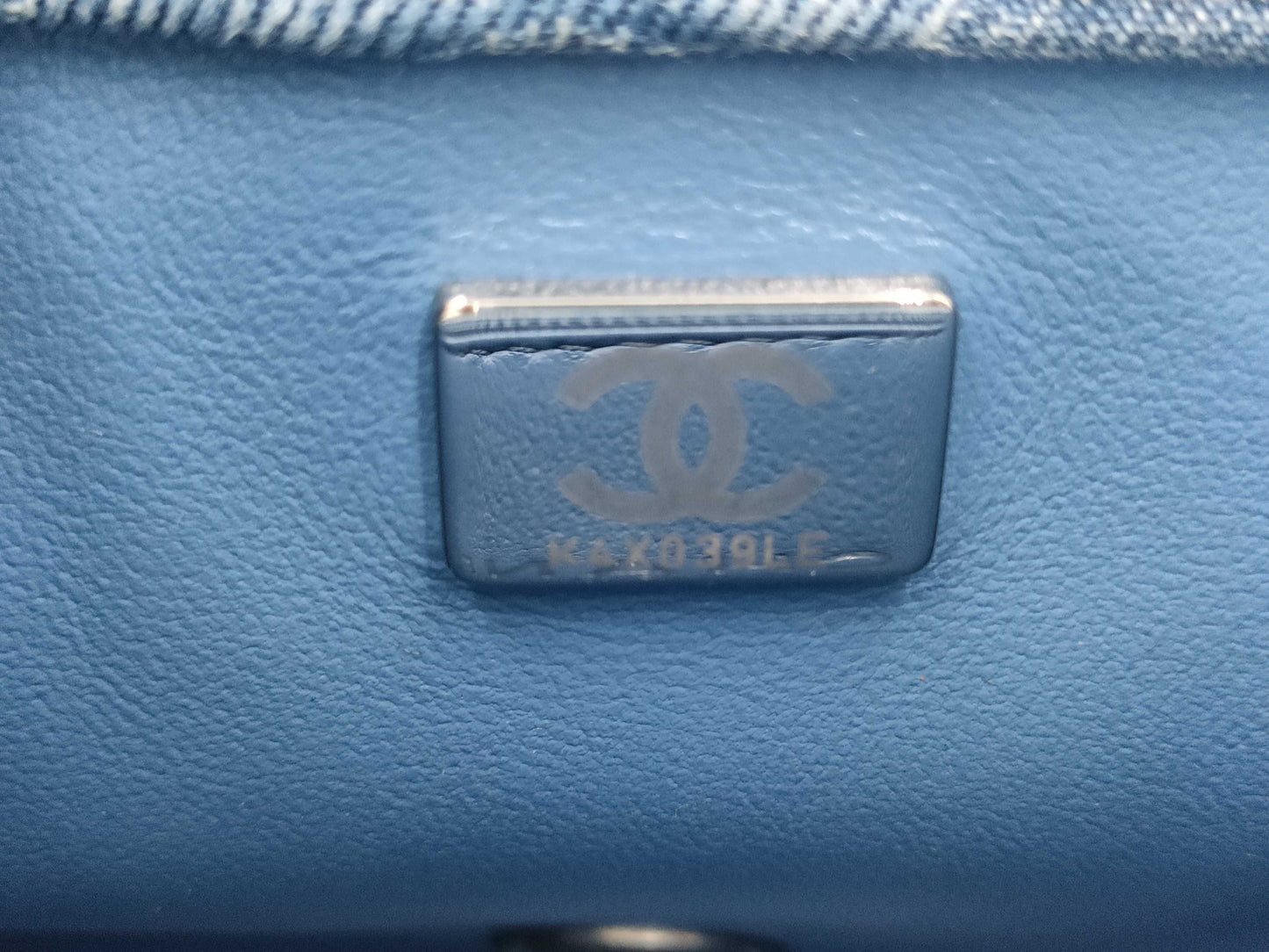 CHANEL Camellia Denim Chain Shoulder Bag with Serial Number Plate