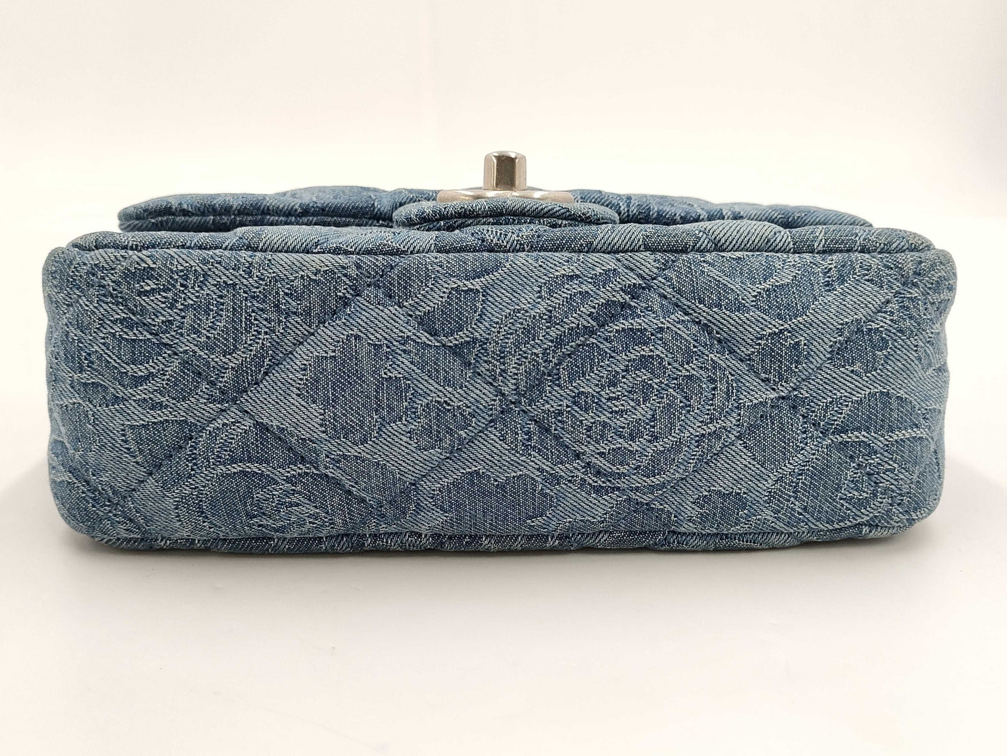 CHANEL Camellia Denim Chain Shoulder Bag with Serial Number Plate
