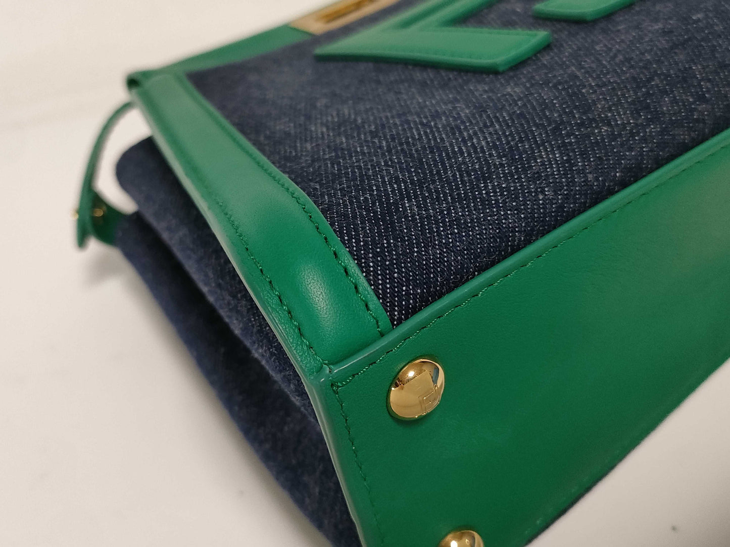 FENDI Peekaboo denim handbag/shoulder bag with large logo and gold hardware, 8BN316