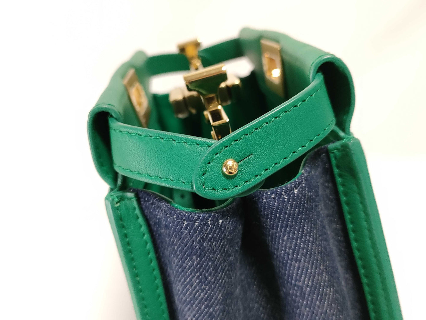 FENDI Peekaboo denim handbag/shoulder bag with large logo and gold hardware, 8BN316