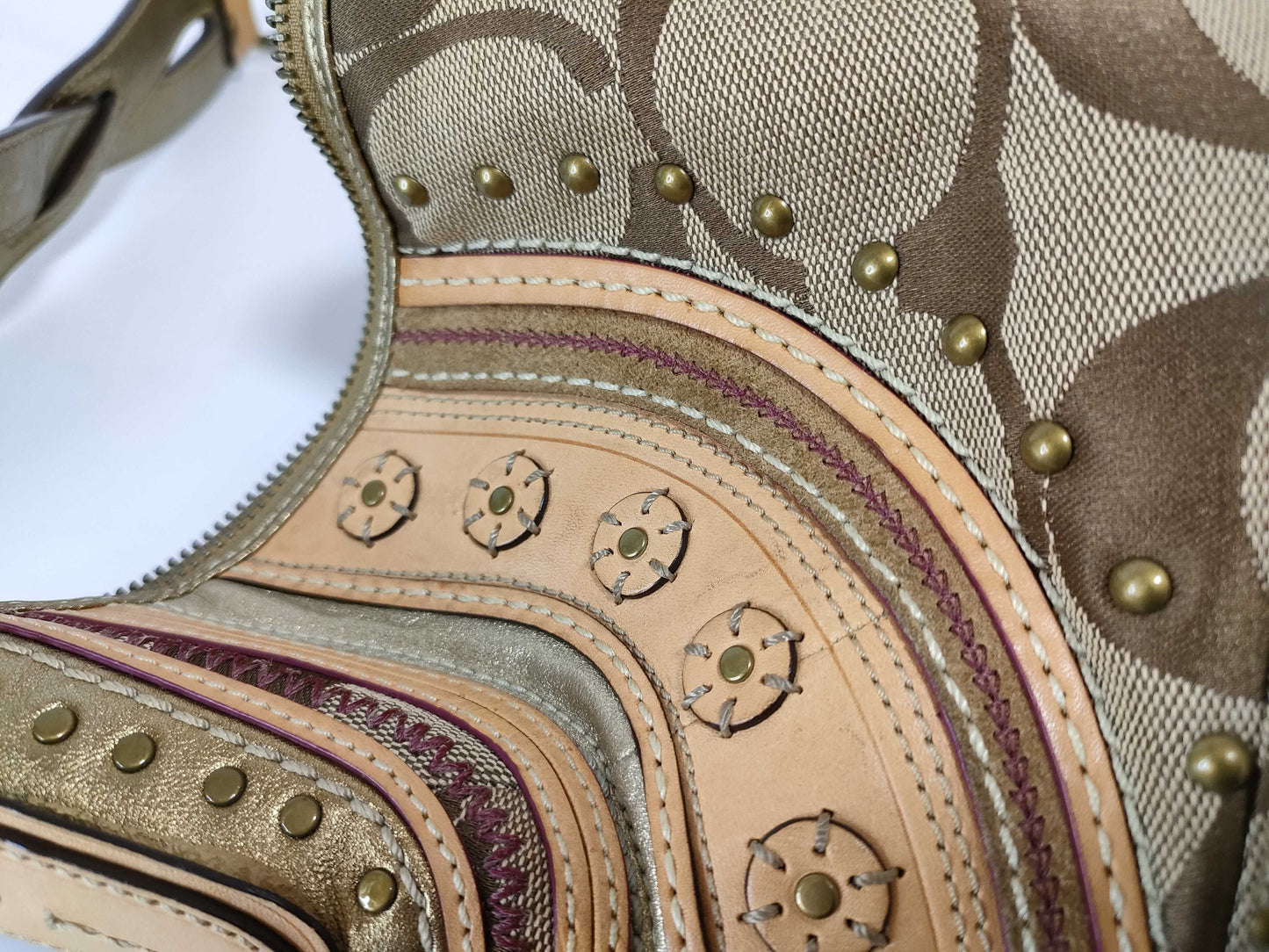 COACH Signature Canvas Hobo Shoulder Bag with Leather Embellishments, Brown