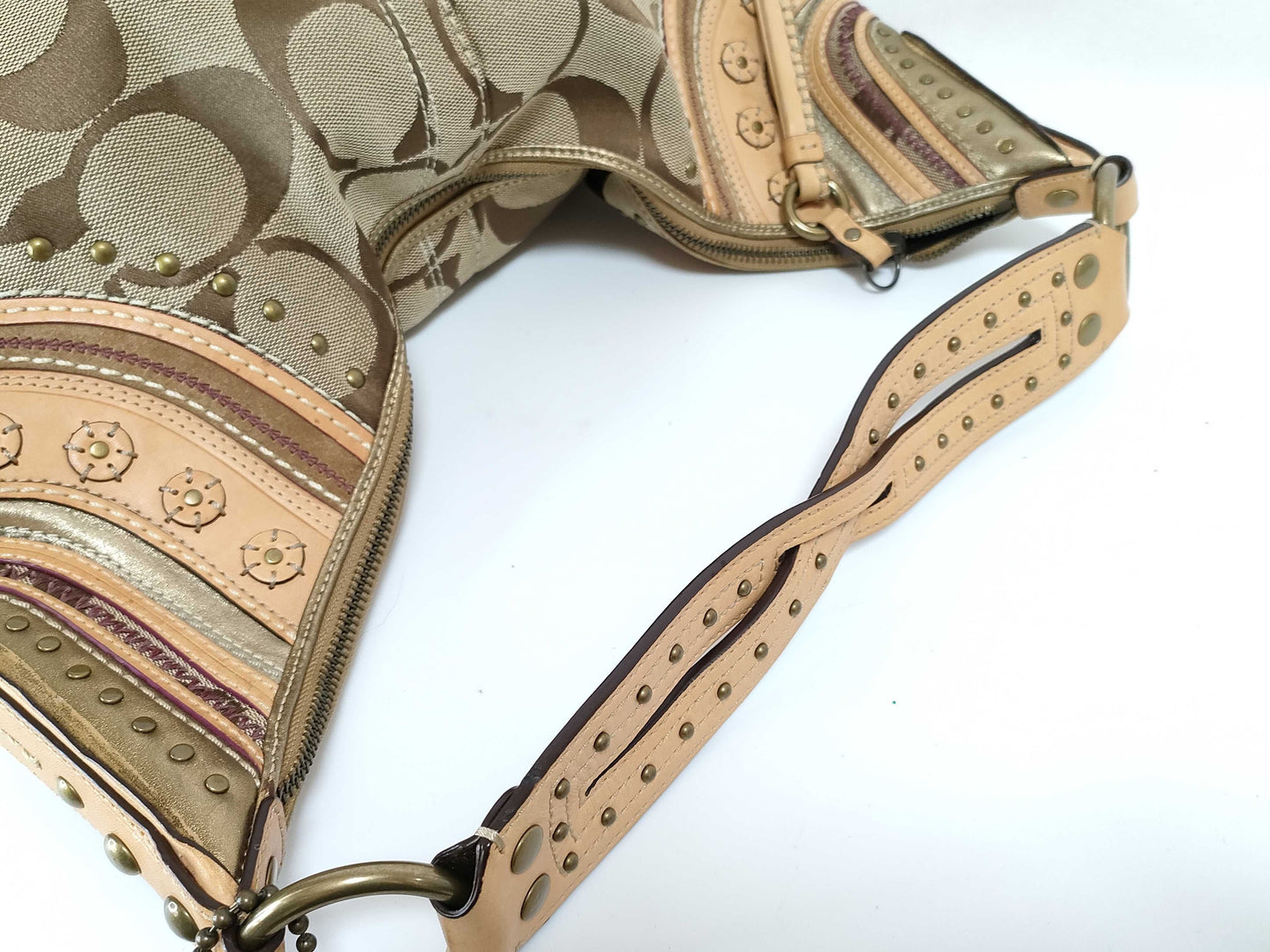 COACH Signature Canvas Hobo Shoulder Bag with Leather Embellishments, Brown