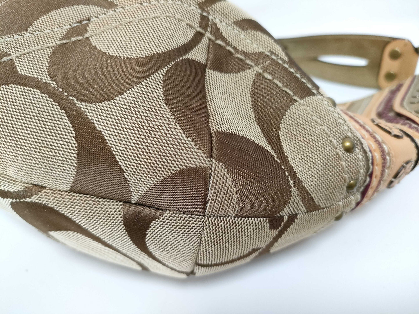 COACH Signature Canvas Hobo Shoulder Bag with Leather Embellishments, Brown