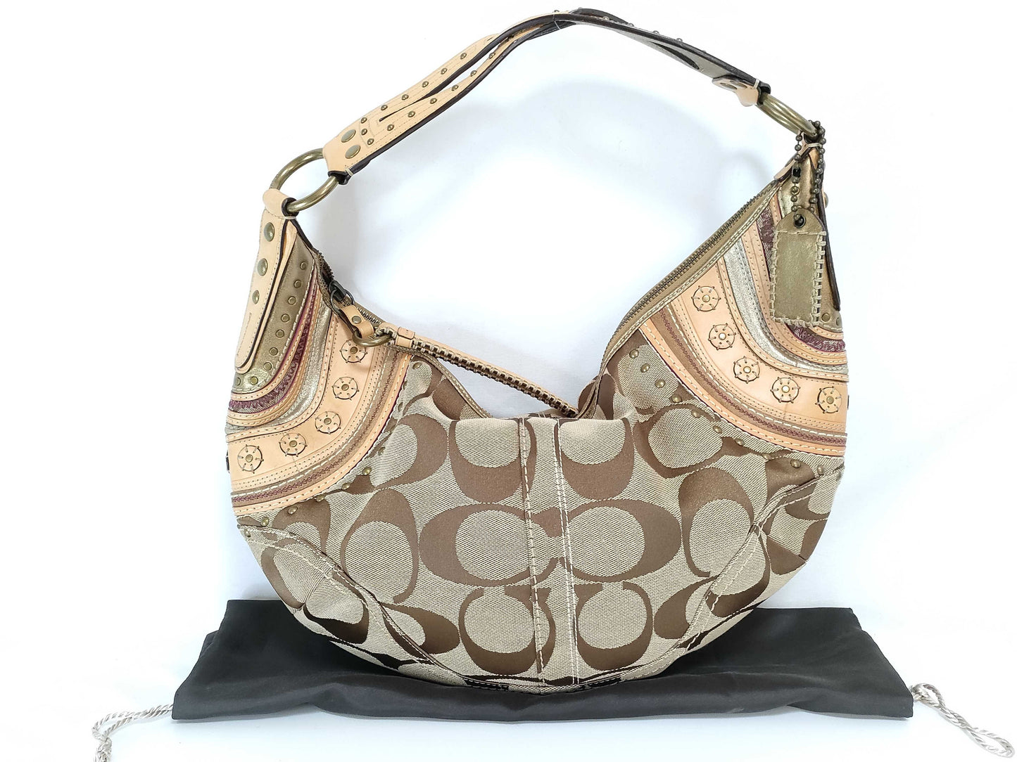 COACH Signature Canvas Hobo Shoulder Bag with Leather Embellishments, Brown