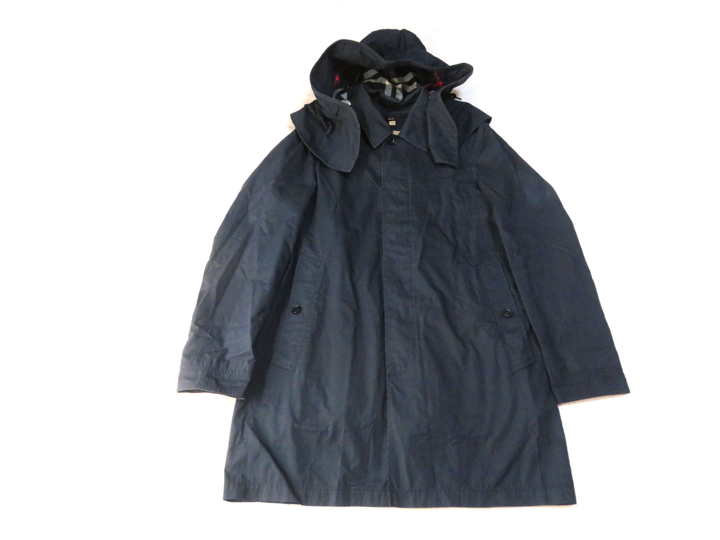 BURBERRY Hooded Coat with Checked Liner, Navy Jacket