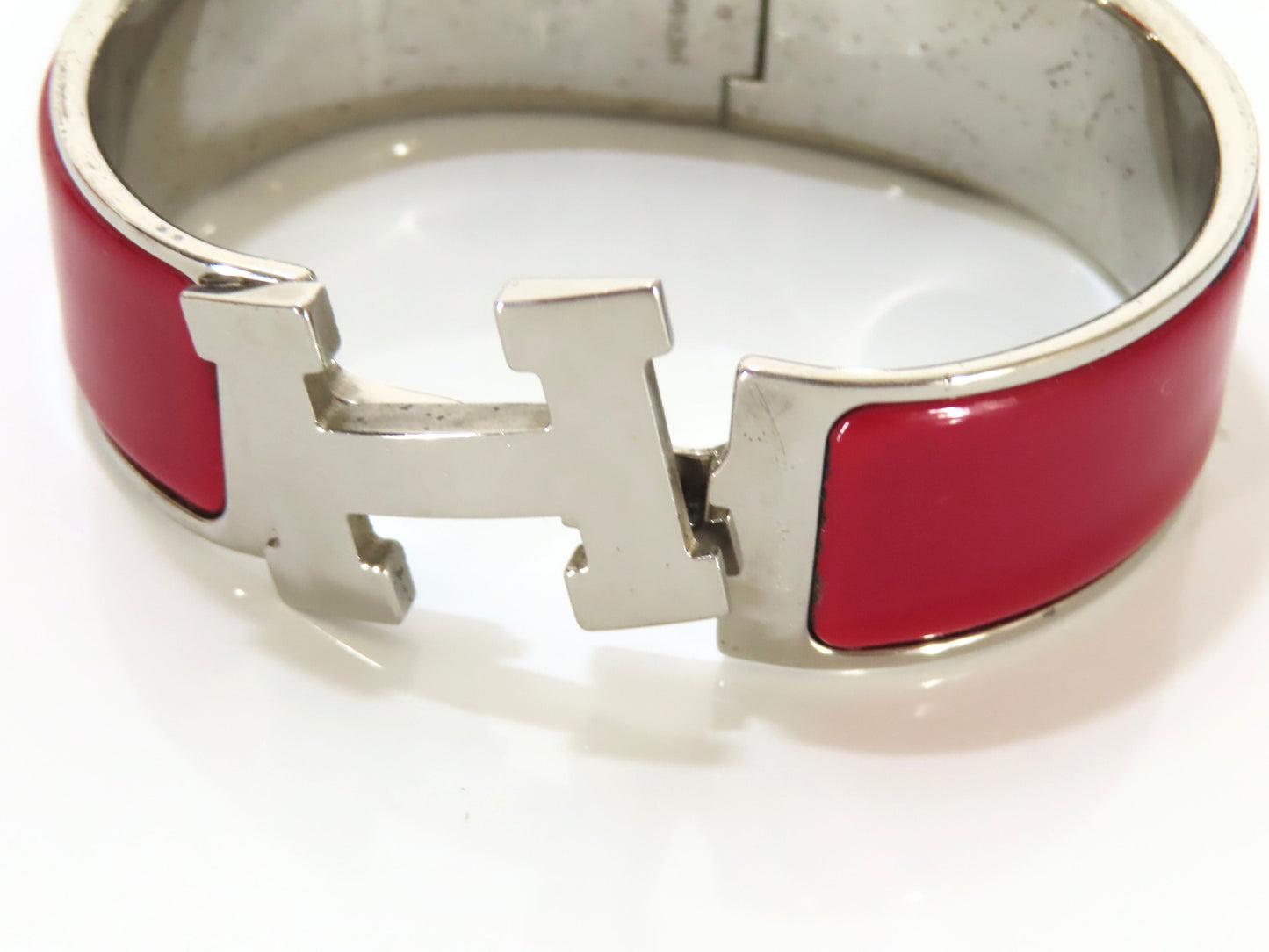 HERMES Click-Clack GM Bangle GP Enamel Silver Bordeaux Bracelet/Bangle
