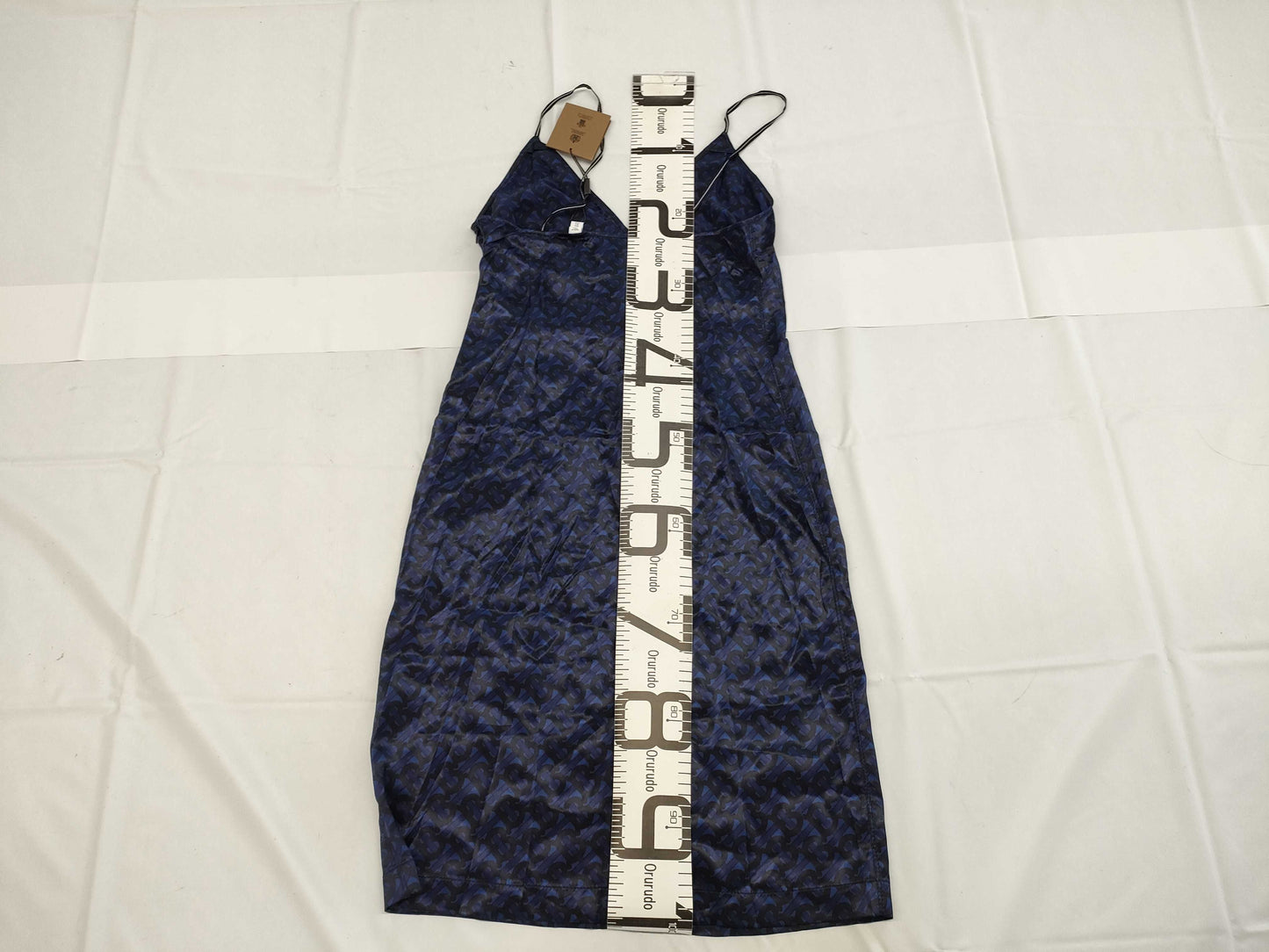 BURBERRY TB Monogram Silk Dress, Size IT40, 8048884, Blue Navy Dress
