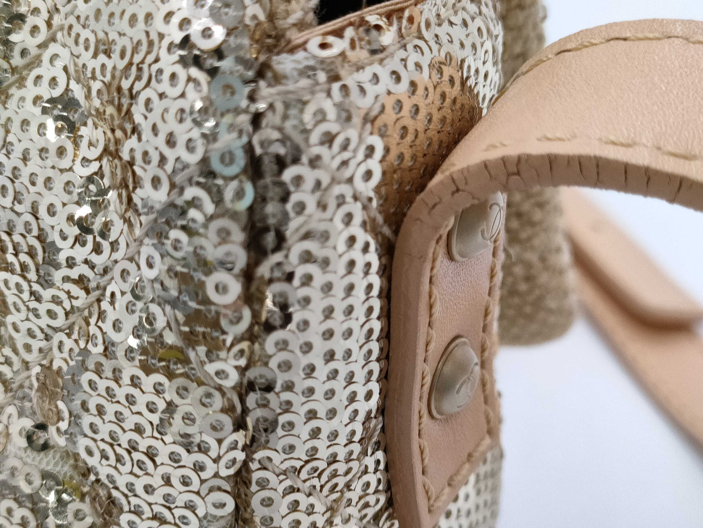 CHANEL Straw x Sequin Gold Shoulder Bag 13474339