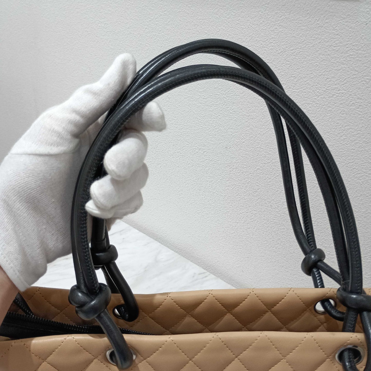 CHANEL Cambon Tote Bag, Beige Lambskin Tote Bag