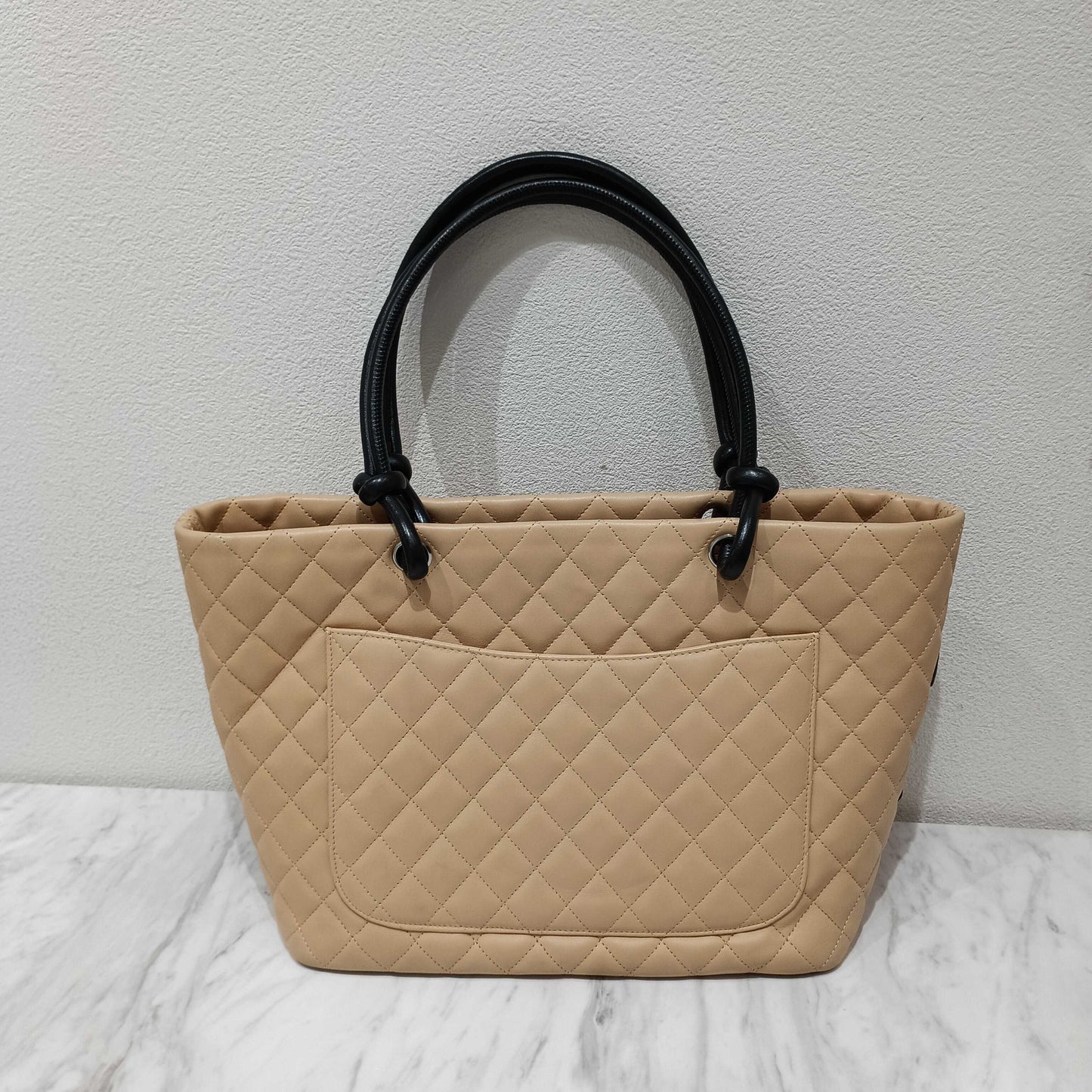 CHANEL Cambon Tote Bag, Beige Lambskin Tote Bag