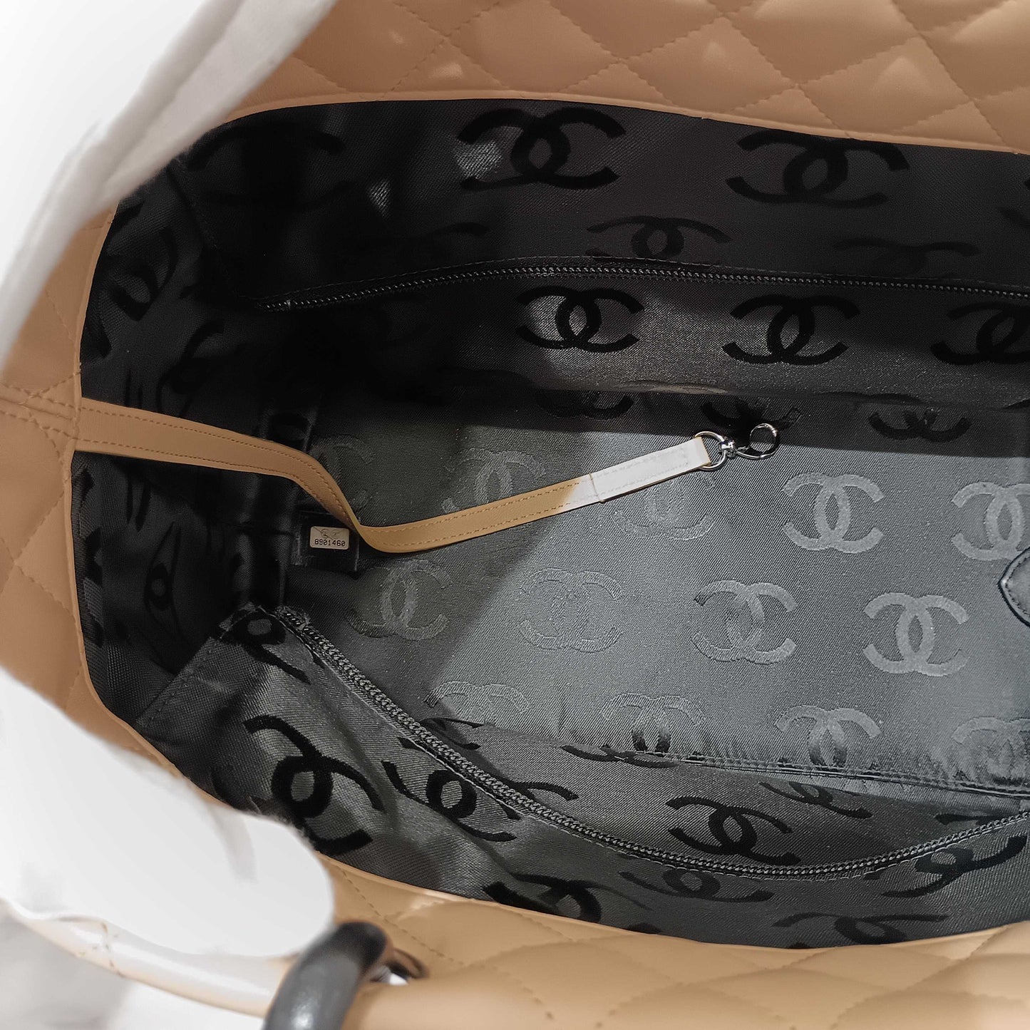 CHANEL Cambon Tote Bag, Beige Lambskin Tote Bag