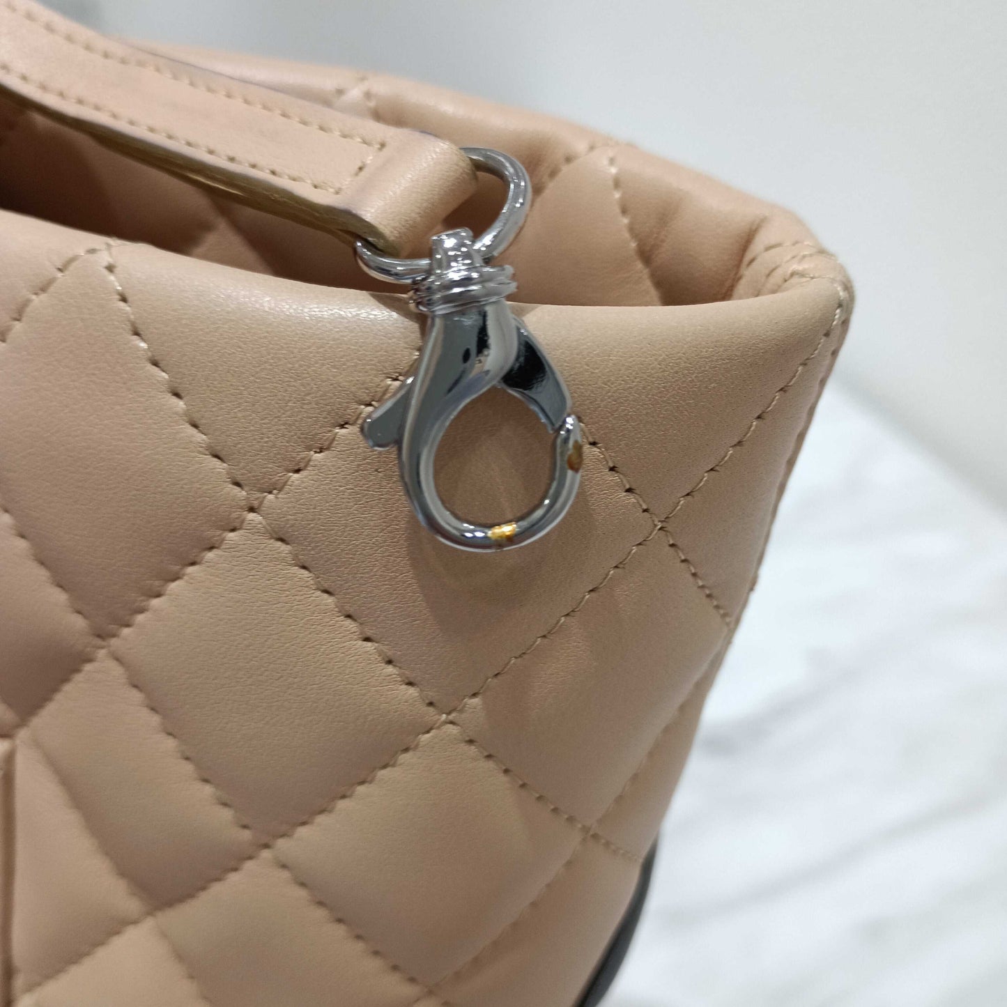 CHANEL Cambon Tote Bag, Beige Lambskin Tote Bag