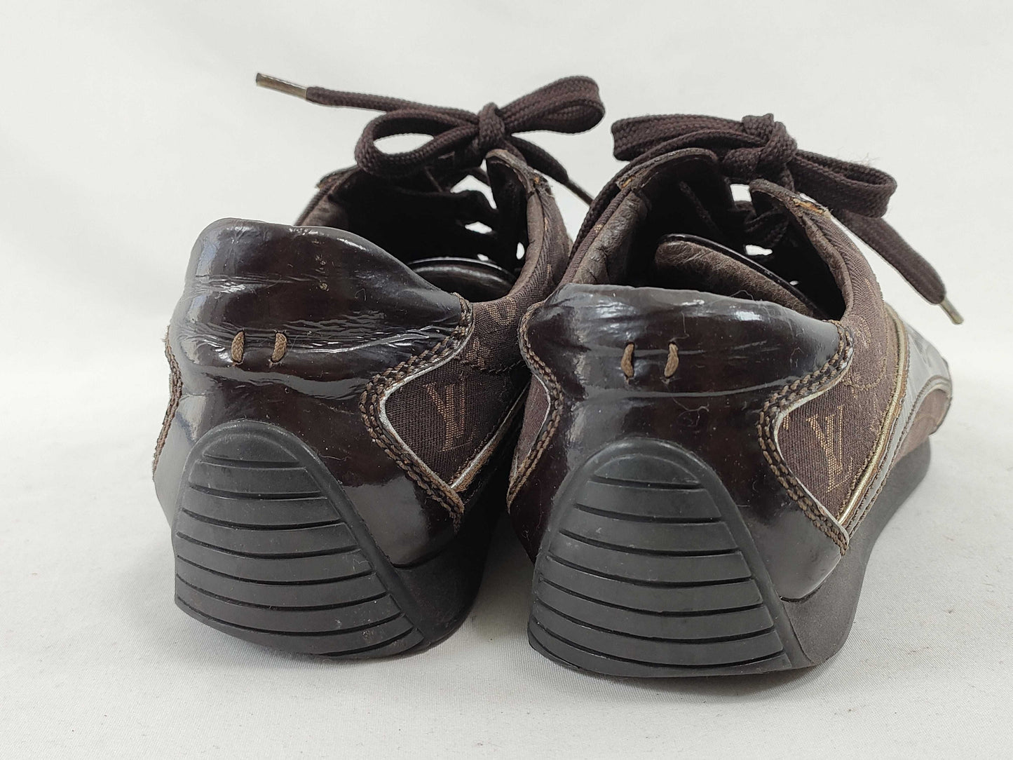 LOUIS VUITTON Enamel Monogram Low-Cut Sneakers, Size 22.5cm