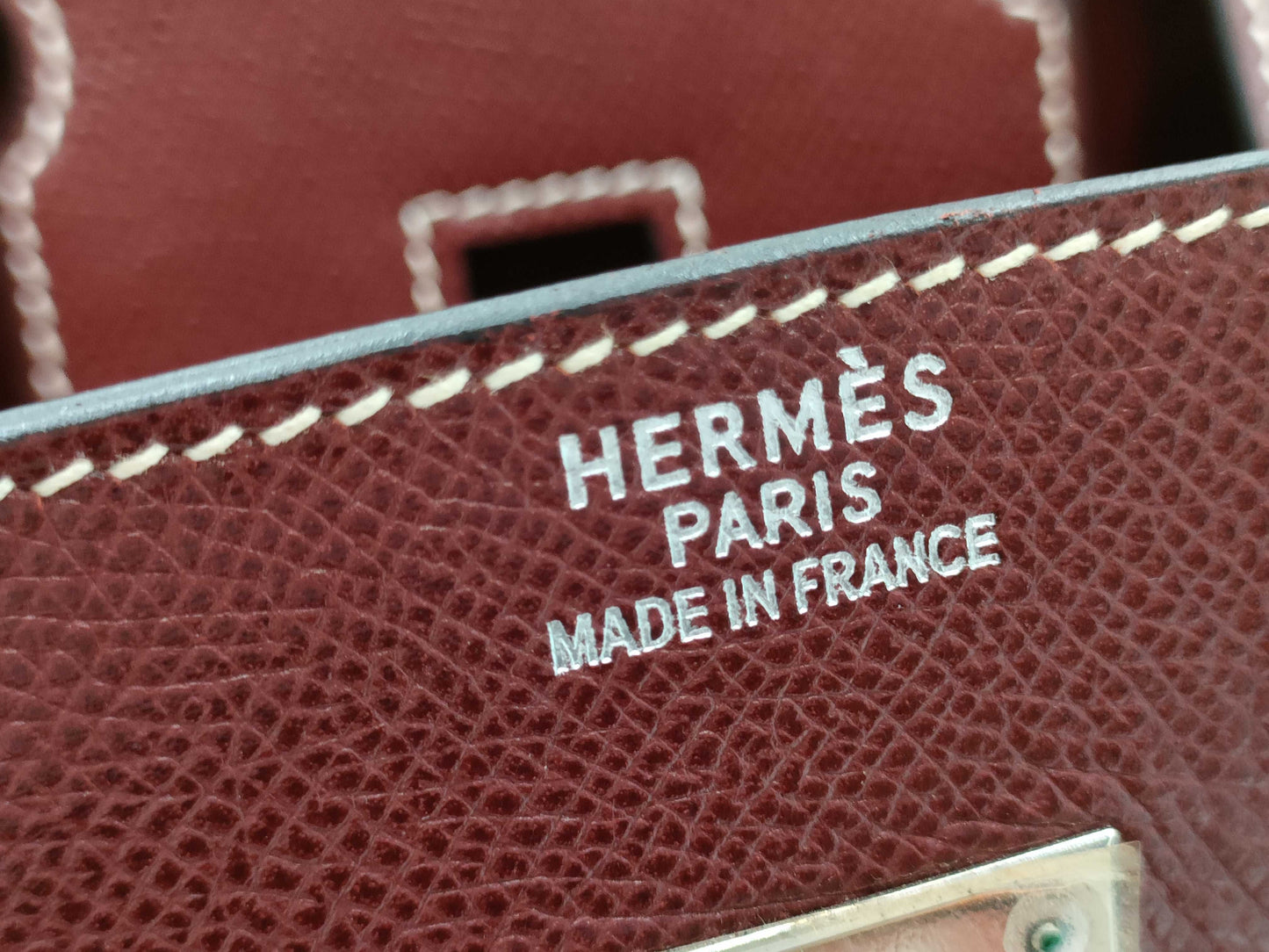 HERMES Birkin 30 Lise Bordeaux Handbag with E Stamp and Silver Hardware