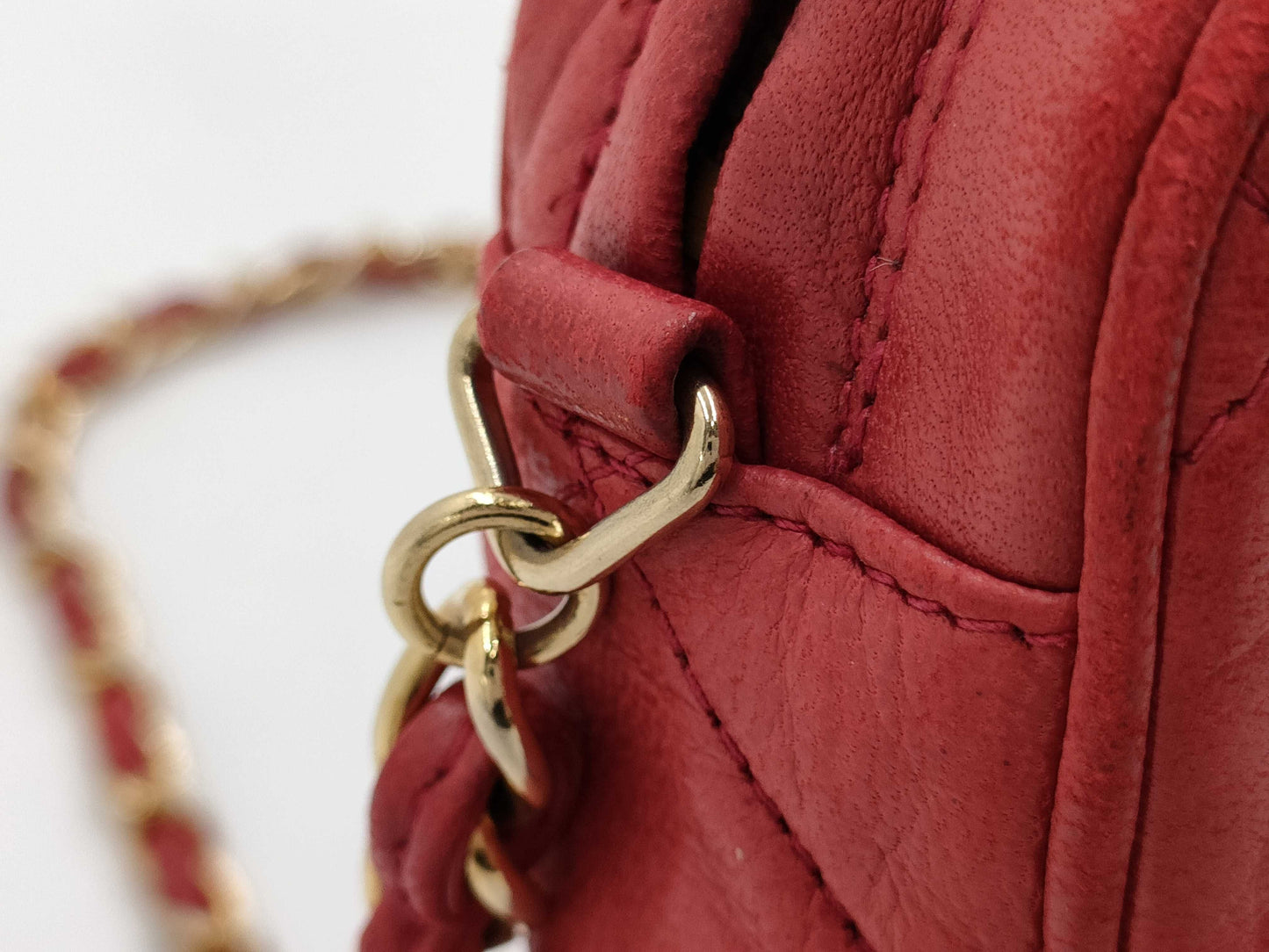CHANEL Matelasse Fringe Chain Shoulder Bag, Red, Lamb, 0906535