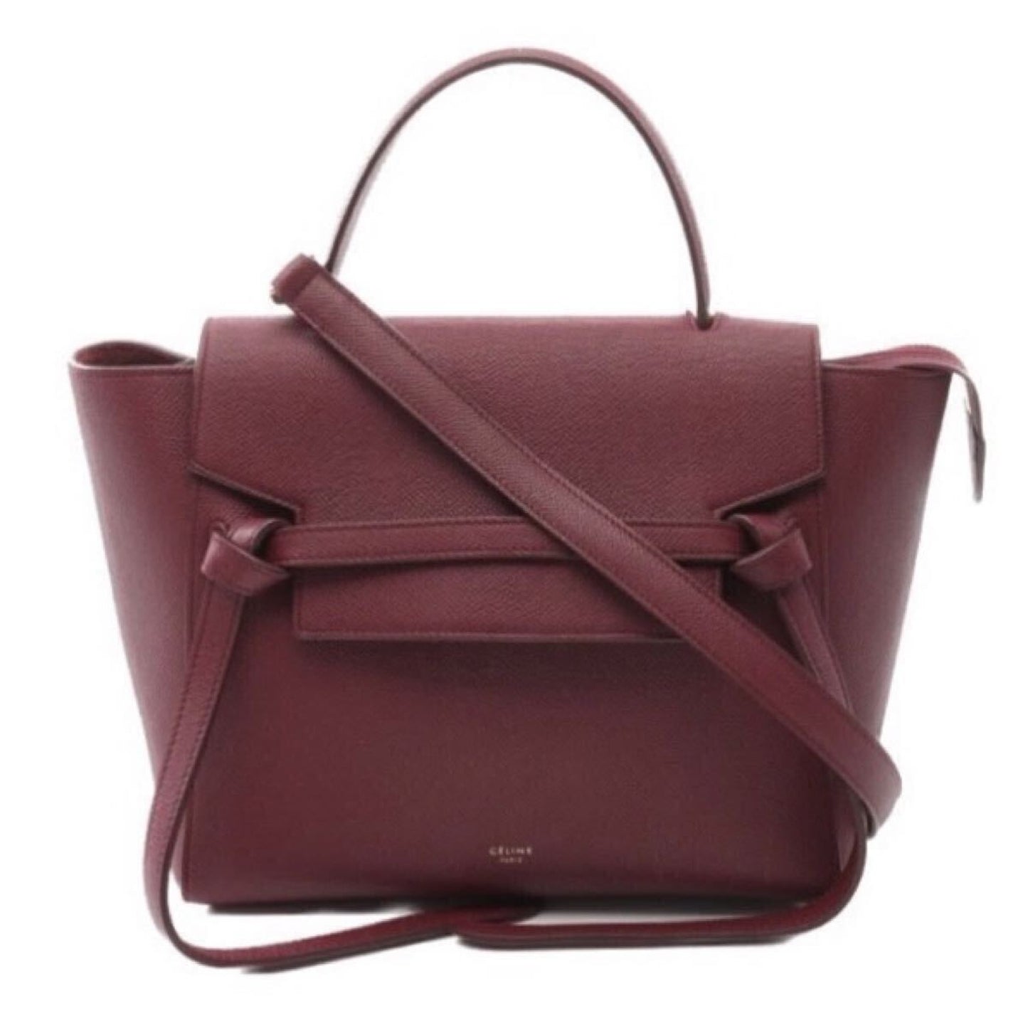 CELINE Mini Belt Bag, Limited Edition Color, 2-Way Handbag/Shoulder Bag, Bordeaux Leather with Gold Logo