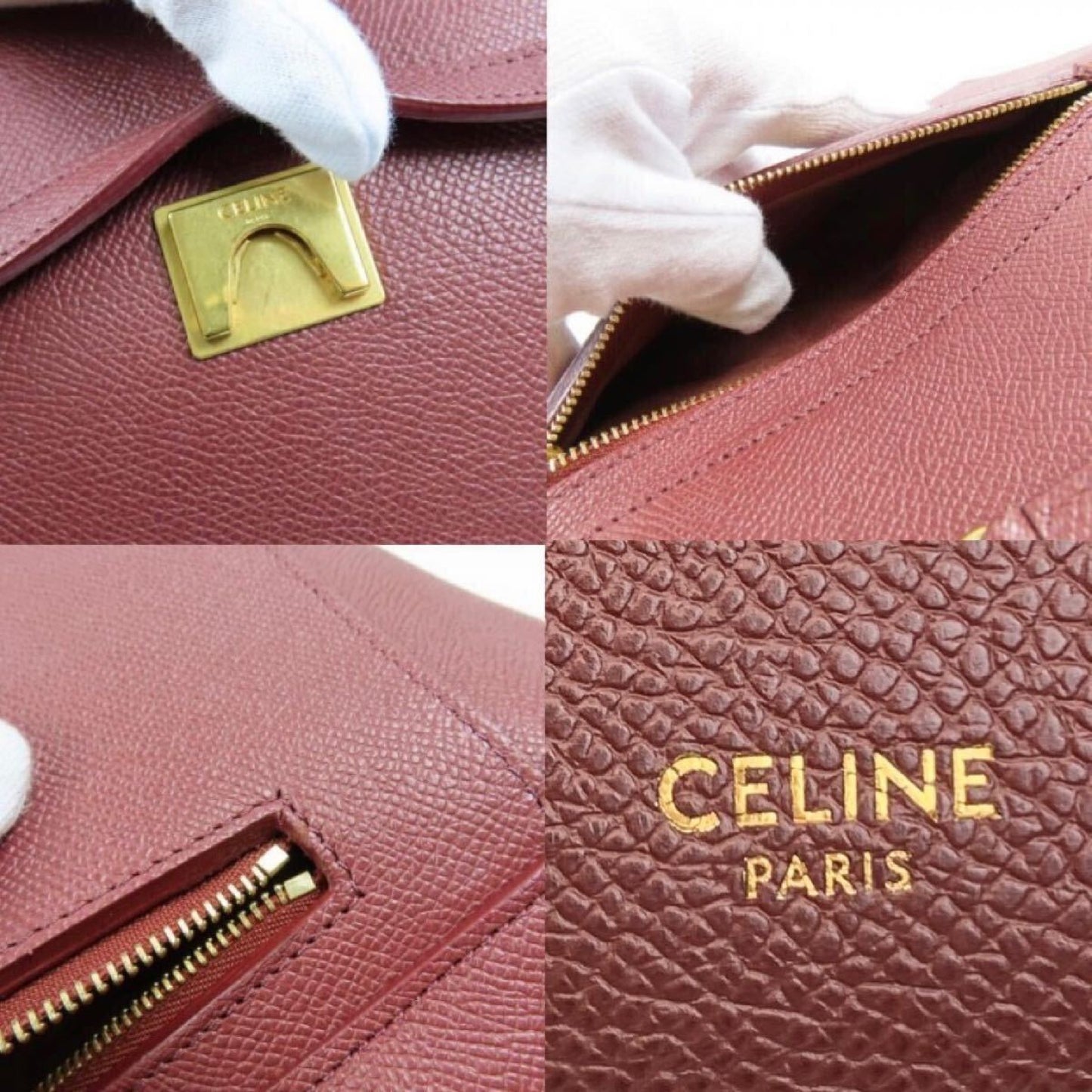 CELINE Mini Belt Bag, Limited Edition Color, 2-Way Handbag/Shoulder Bag, Bordeaux Leather with Gold Logo
