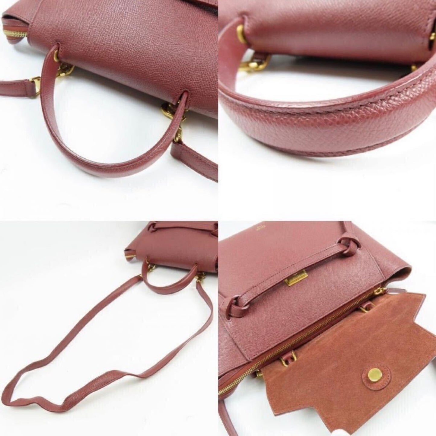 CELINE Mini Belt Bag, Limited Edition Color, 2-Way Handbag/Shoulder Bag, Bordeaux Leather with Gold Logo