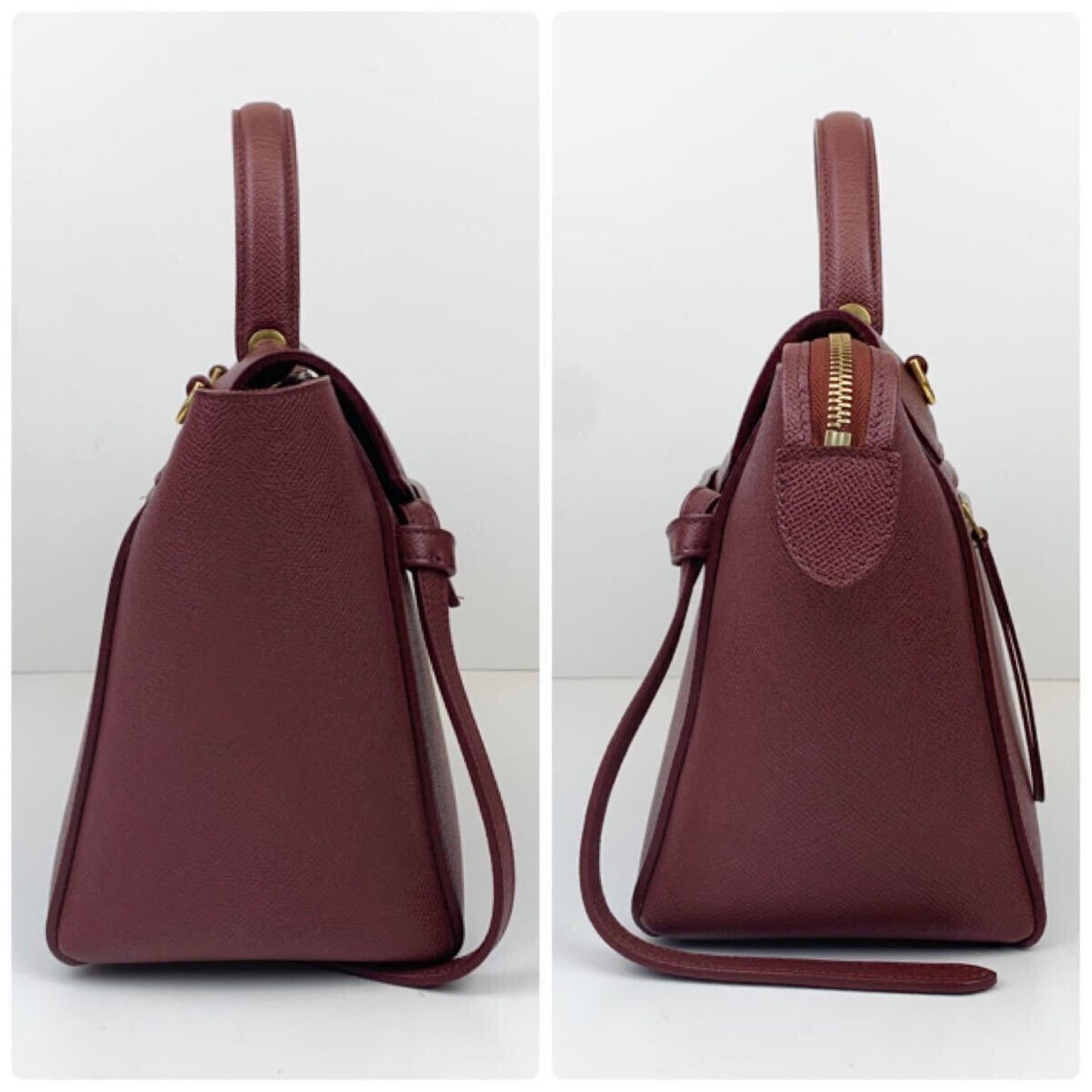CELINE Mini Belt Bag, Limited Edition Color, 2-Way Handbag/Shoulder Bag, Bordeaux Leather with Gold Logo