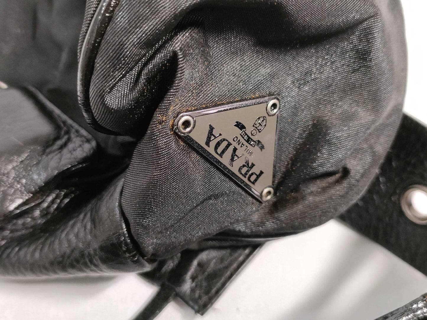 PRADA Nylon and Leather Shoulder Bag in Black