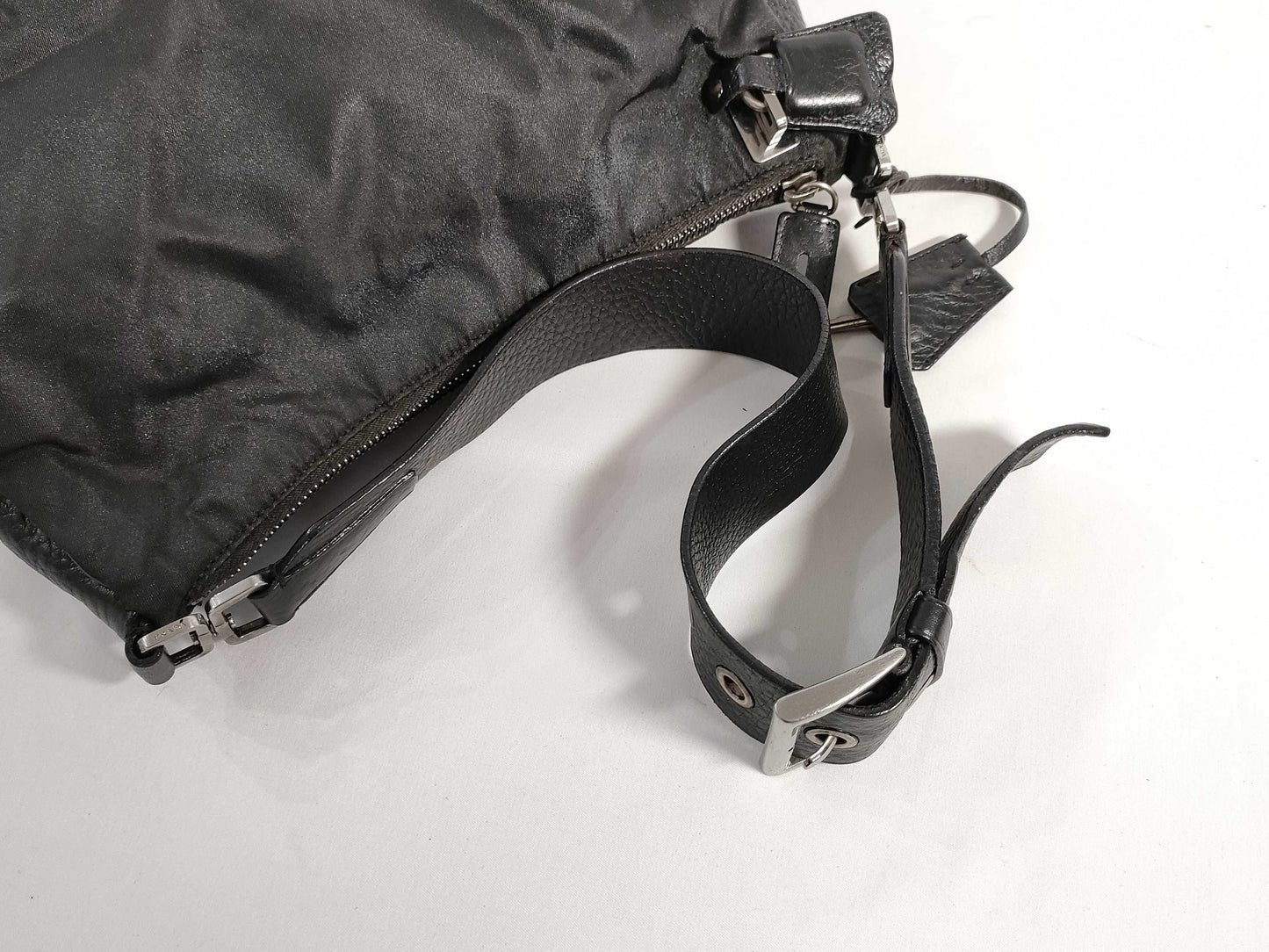 PRADA Nylon and Leather Shoulder Bag in Black