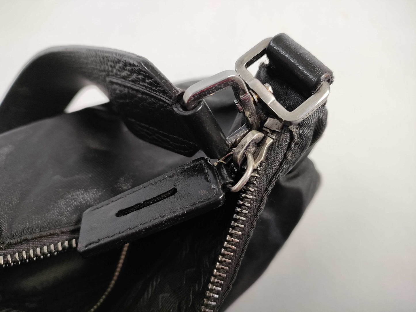 PRADA Nylon and Leather Shoulder Bag in Black