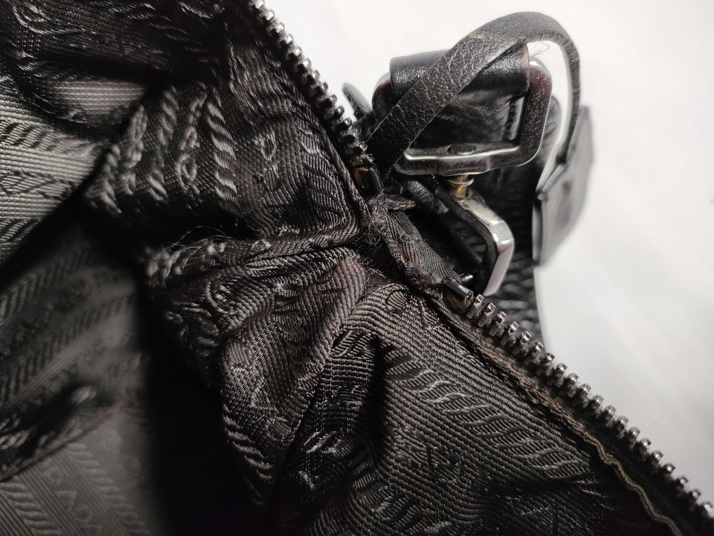 PRADA Nylon and Leather Shoulder Bag in Black
