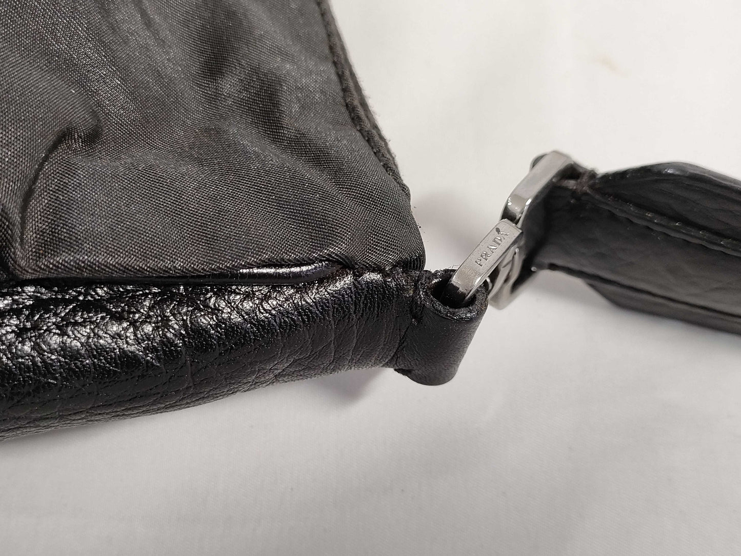 PRADA Nylon and Leather Shoulder Bag in Black