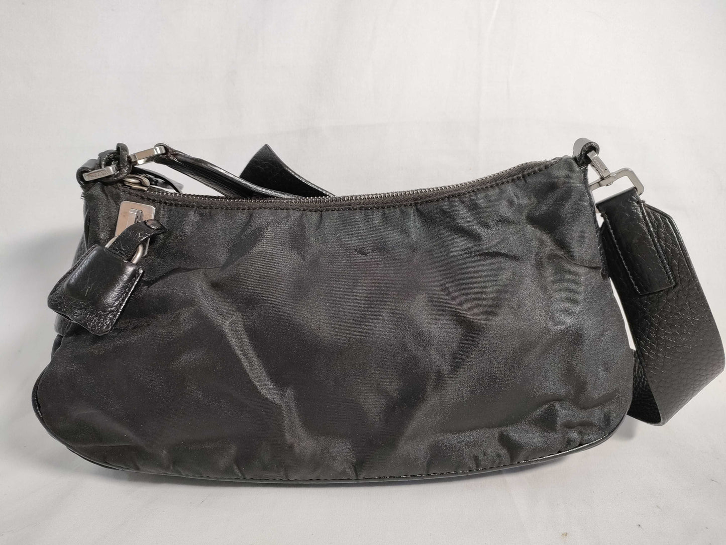 PRADA Nylon and Leather Shoulder Bag in Black