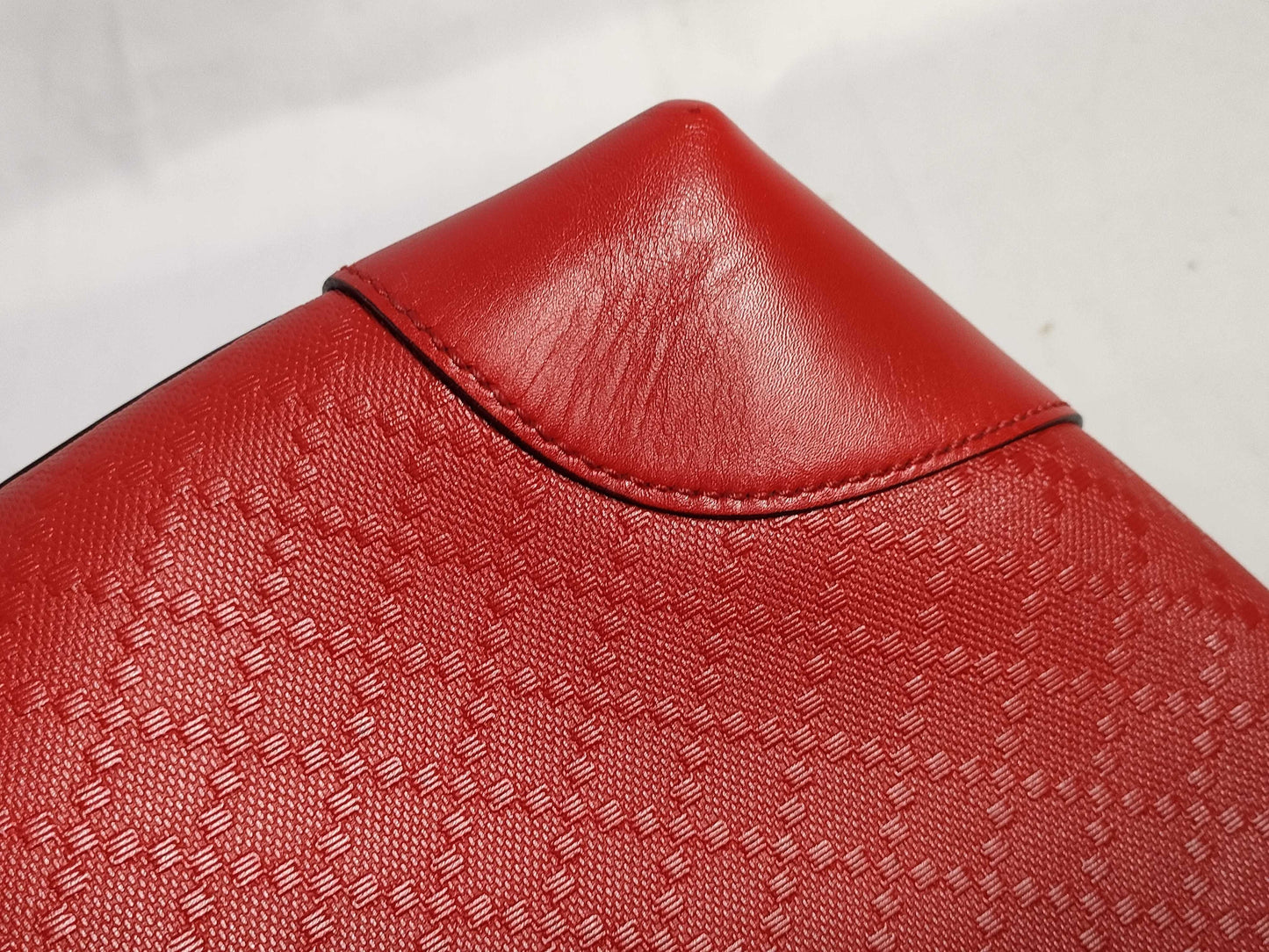 GUCCI Diamantellax Leather Tote Bag, Red