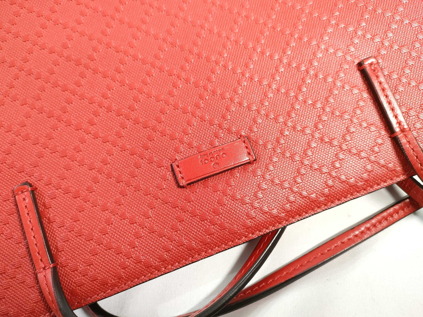 GUCCI Diamantellax Leather Tote Bag, Red