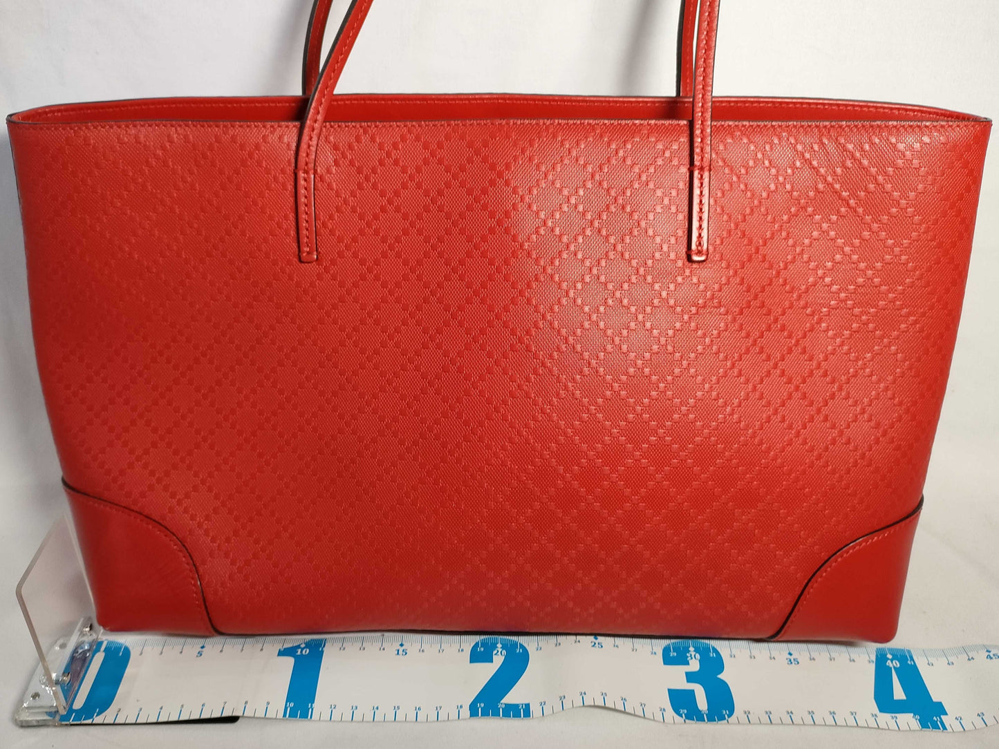 GUCCI Diamantellax Leather Tote Bag, Red