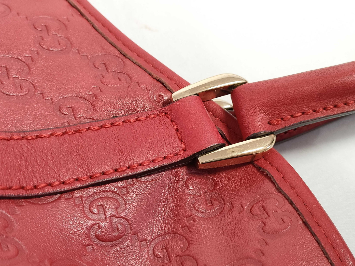 GUCCI Guccissima Tote Bag Micro Shimmer Leather GG Logo Red Tote Bag